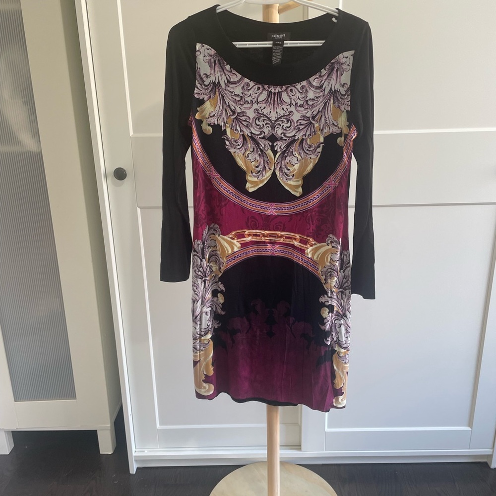 Olson Black and Purple Long Sleeve Dress